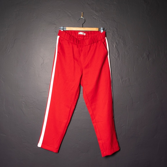 Cute Red Athletic Pants with White Stripe Sz M - Picture 1 of 7